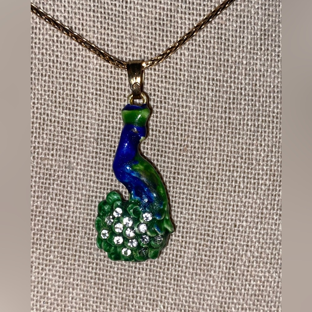 Vintage Art nouveau enamel peacock pendant